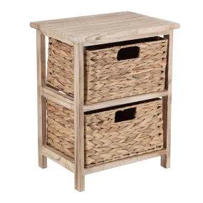 Meuble de rangement paulownia 2 paniers jacinthe naturel 37.5x48x27.5cm 
